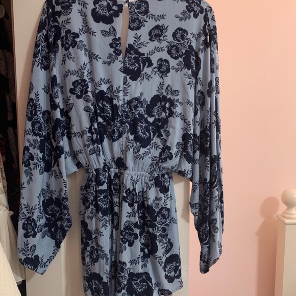 Navy Flowered Blue Romper - Picture 2 of 3